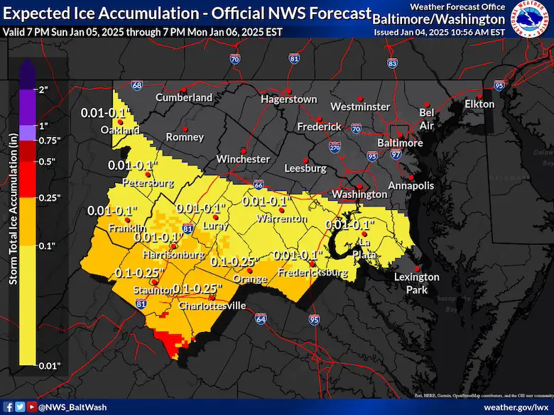 January 4 weather ice forecast Virginia