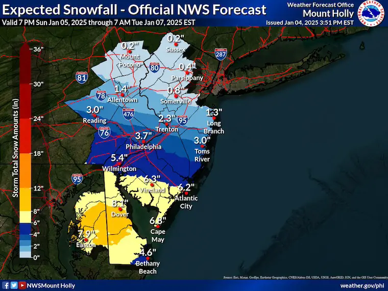 January 4 weather snow update NWS New Jersey Delaware Maryland