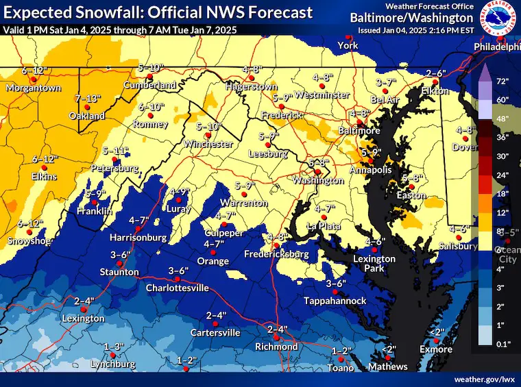 January 4 weather snow update NWS Baltimore Maryland Virginia