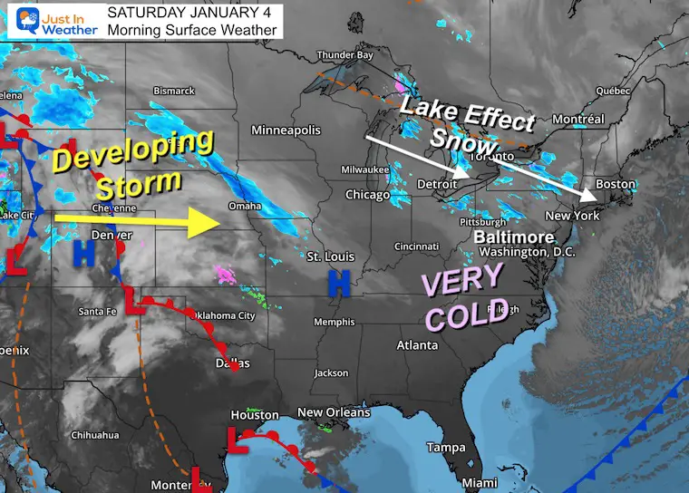 January 4 weather storm map Saturday morning