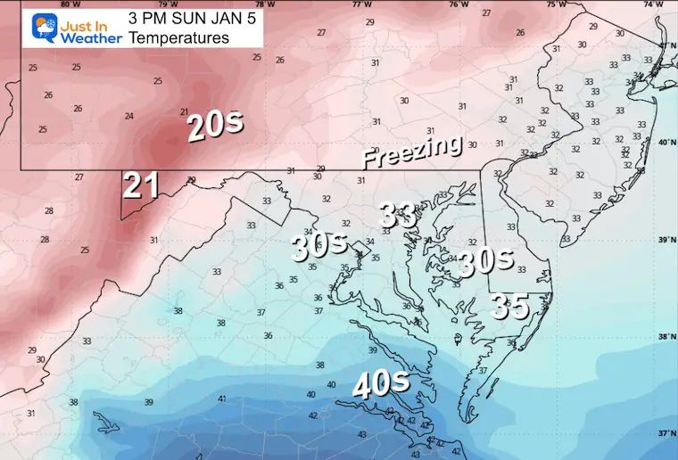 January 4 weather forecast Temperatures Sunday afternoon