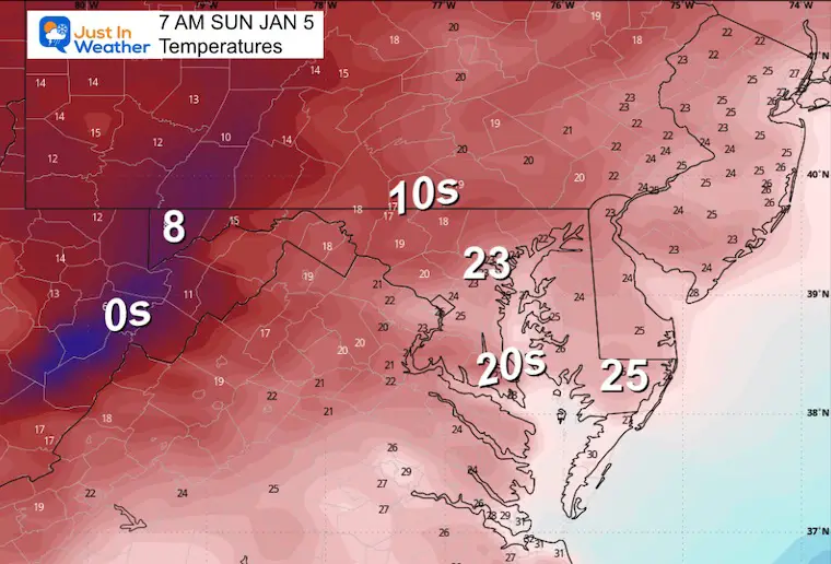 January 4 weather temperatures Sunday morning