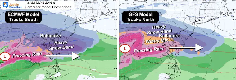 January 4 winter storm snow ice comparison