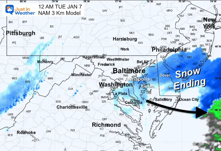 January 5 weather forecast radar snow Tuesday midnight