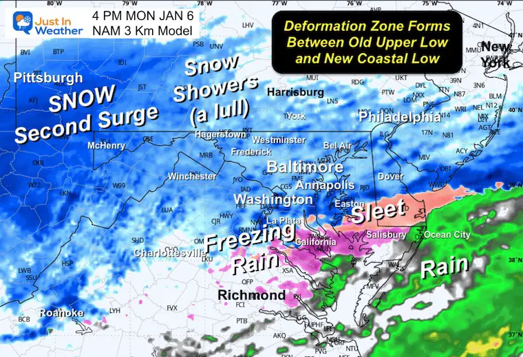 January 5 weather forecast radar snow Monday afternoon