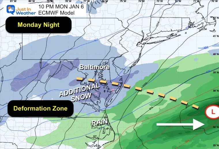 January 5 weather winter storm snow ice Monday night ECMWF