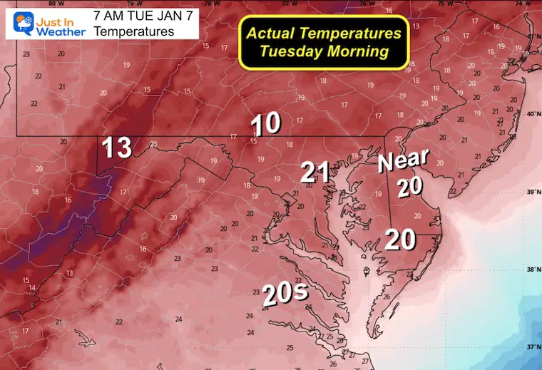 January 5 weather storm temperatures Tuesday morning