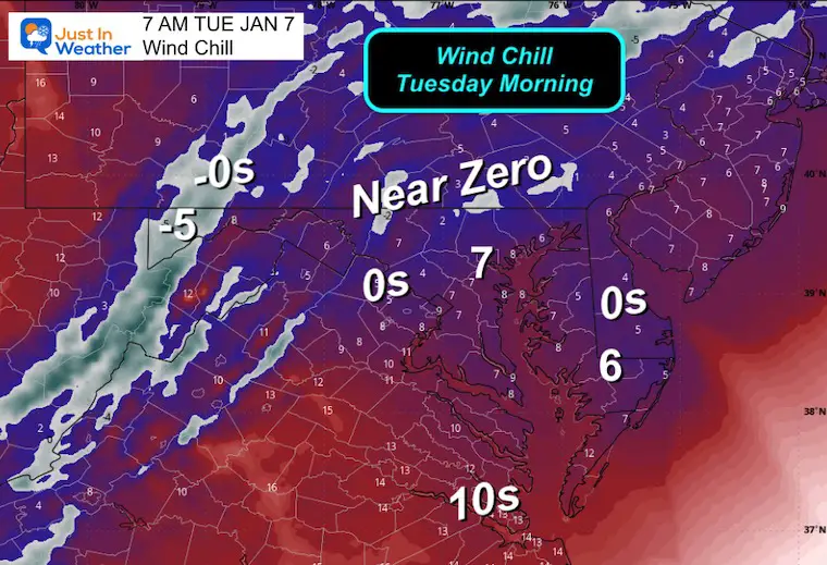 January 5 weather storm temperatures wind chill Tuesday morning