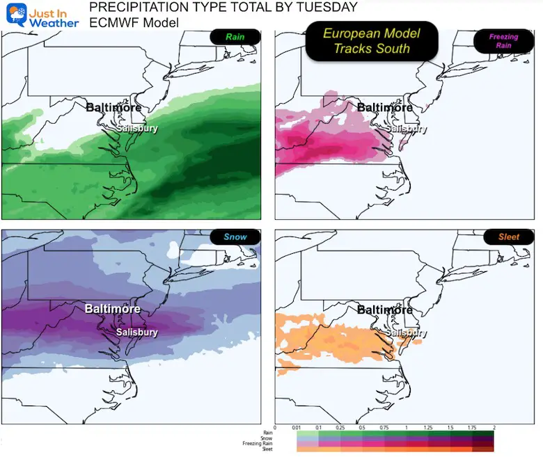 January 5 weather winter storm snow ice rain ECMWF