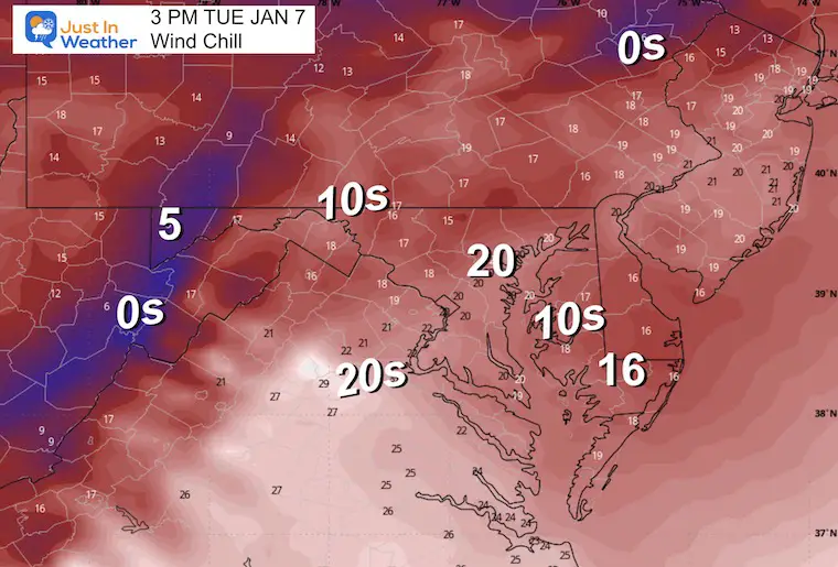 January 6 weather wind chill Tuesday afternoon