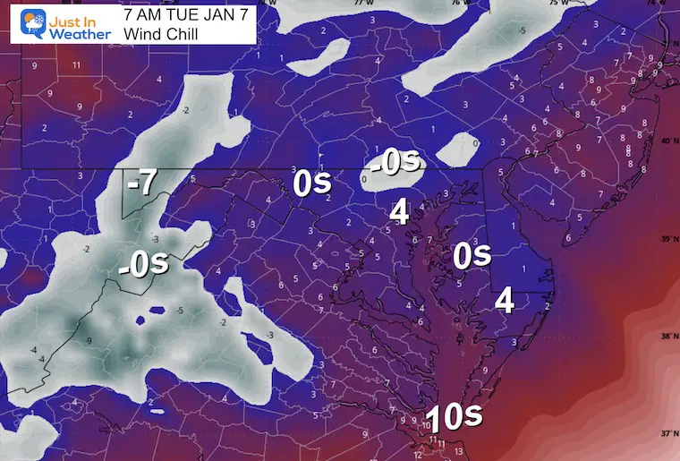 January 6 weather wind chill Tuesday morning