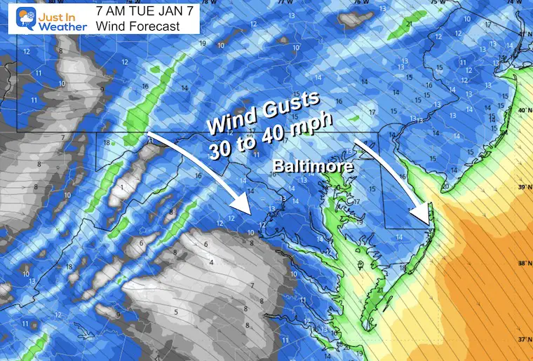 January 6 weather winds Tuesday morning