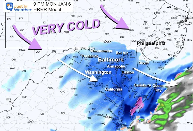 January 6 weather forecast snow Monday 9 PM