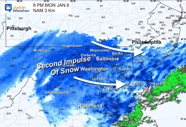 January 6 weather snow radar Monday night