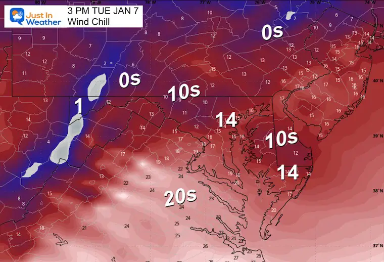 January 6 weather wind chill Tuesday afternoon