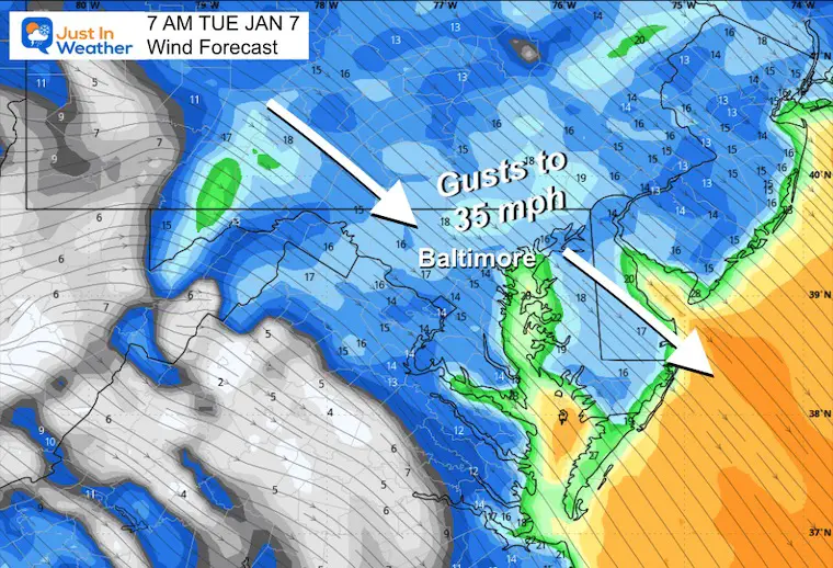 January 6 weather wind Tuesday morning