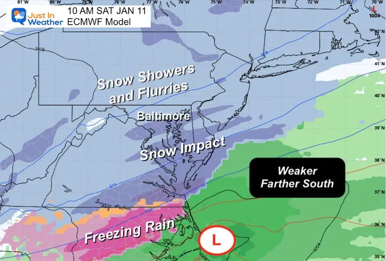 January 7 weather snow Saturday afternoon ECMWF