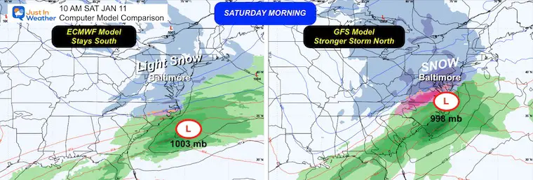 January 7 Saturday winter storm model comparison