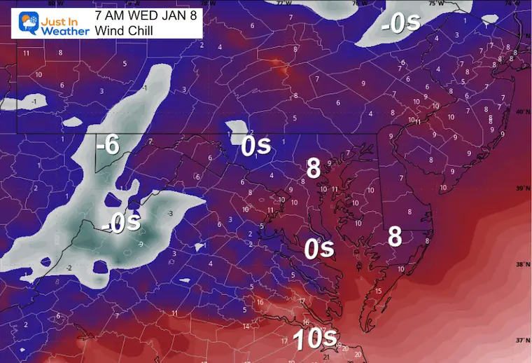 January 7 weather wind chill Wednesday morning