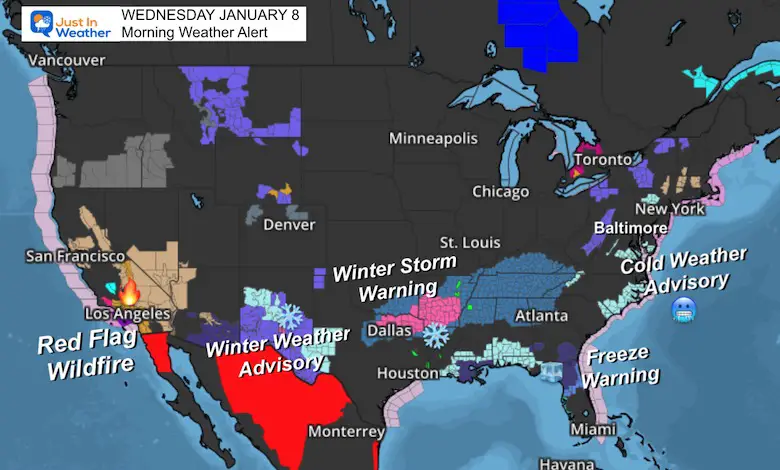 January 8 Weather Warnings Fire Winter Storm Freeze