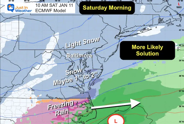 January 8 weather snwo Saturday morning ECMWF