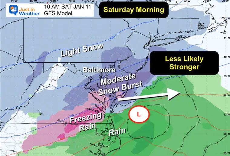 January 8 weather snwo Saturday morning GFS