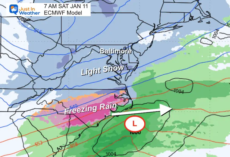 January 8 weather snow Saturday morning ECMWF