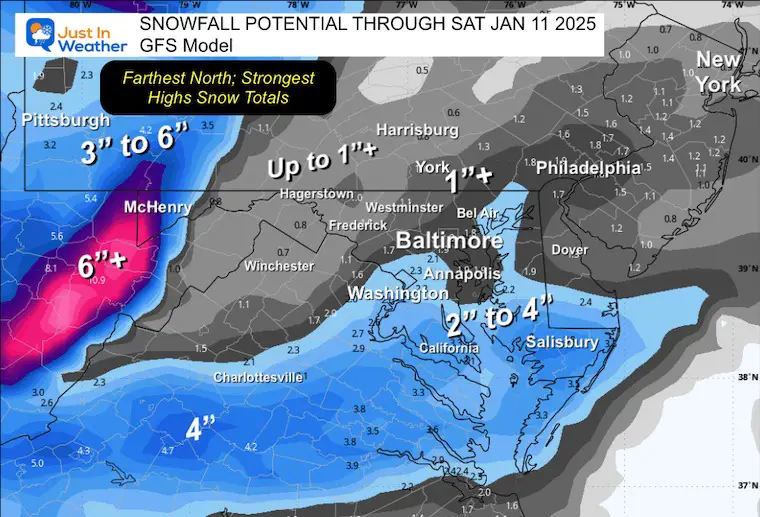 January 8 weather snow forecast Saturday GFS