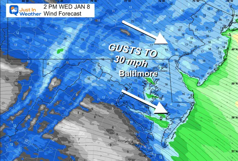 January 8 weather forecast winds afternoon