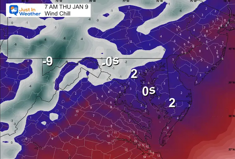 January 8 weather wind chill Thursday Morning