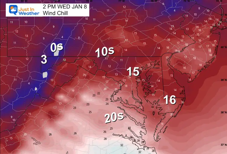 January 8 weather wind chill Wednesday afternoon