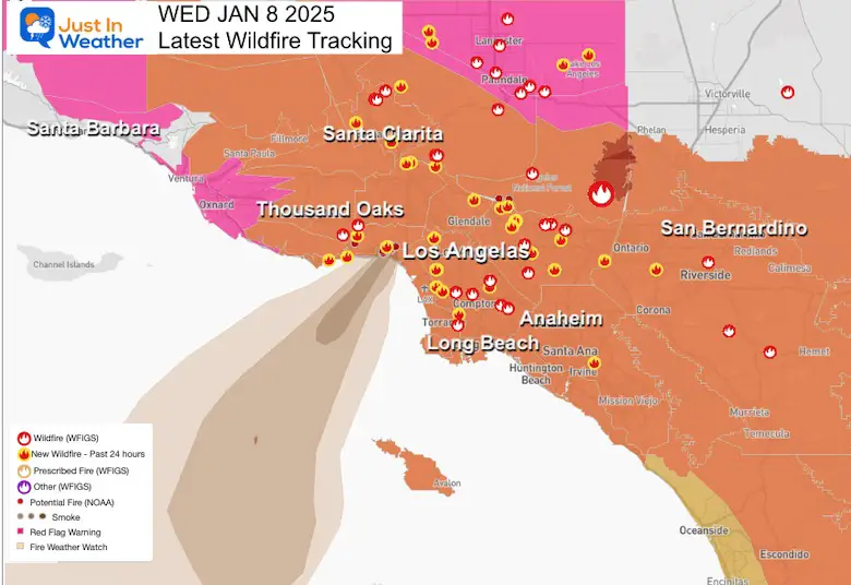 January 8 California Wild Fire Tracking Map