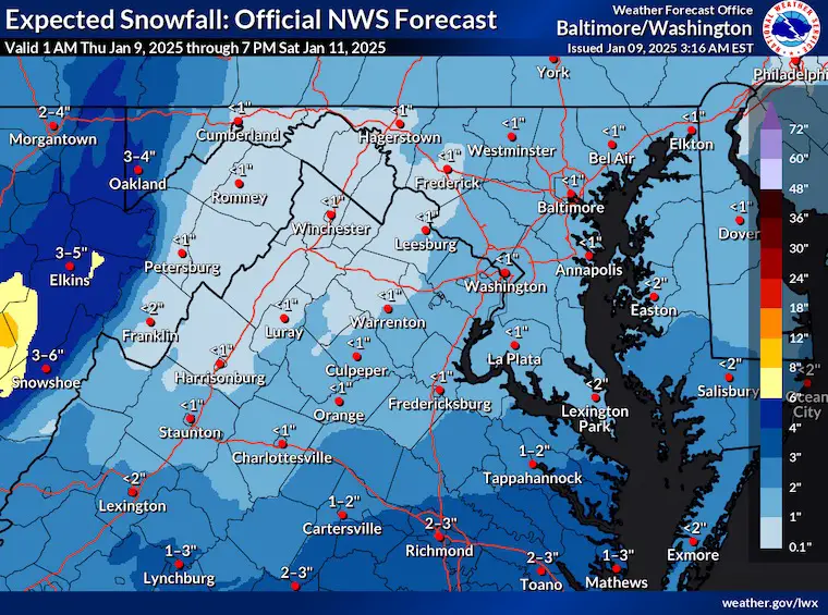 January 9 weather snow forecast Saturday National Weather Service