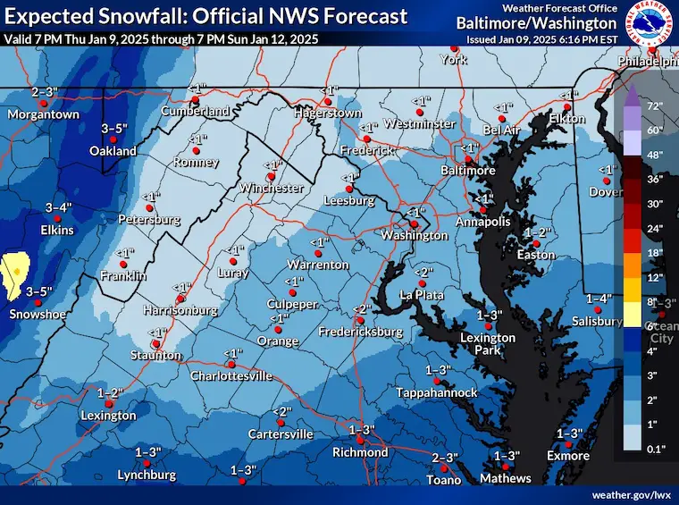 January 9 snow NWS Maryland Virginia