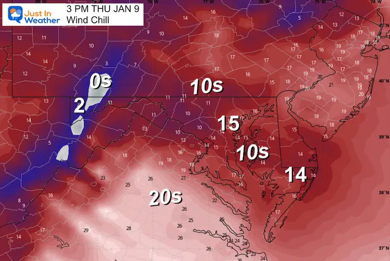 January 9 weather forecast wind chill Thursday afternoon