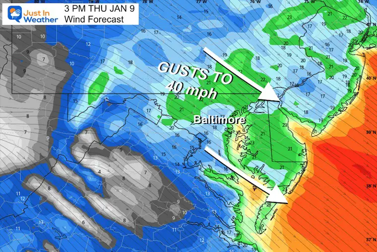 January 9 weather forecast wind forecast Thursday afternoon