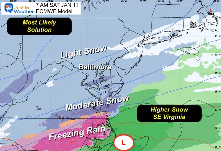 January 9 weather snow Saturday morning ECMWF