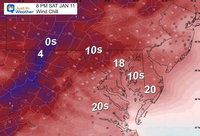 January 9 weather wind chill Saturday night Ravens game