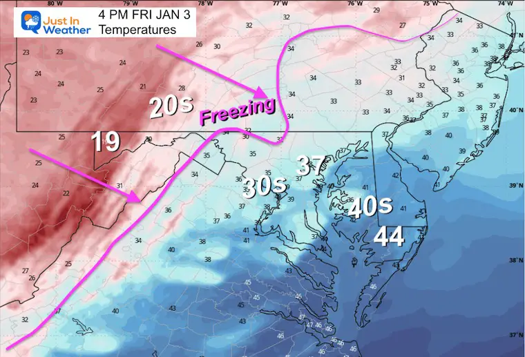 January 3 weather temperatures Friday afternoon