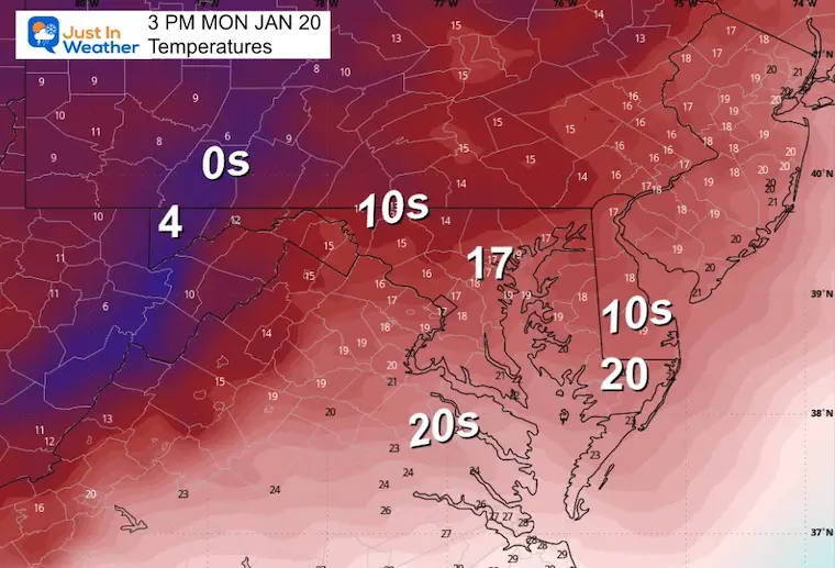 January 18 weather temperatures Monday afternoon