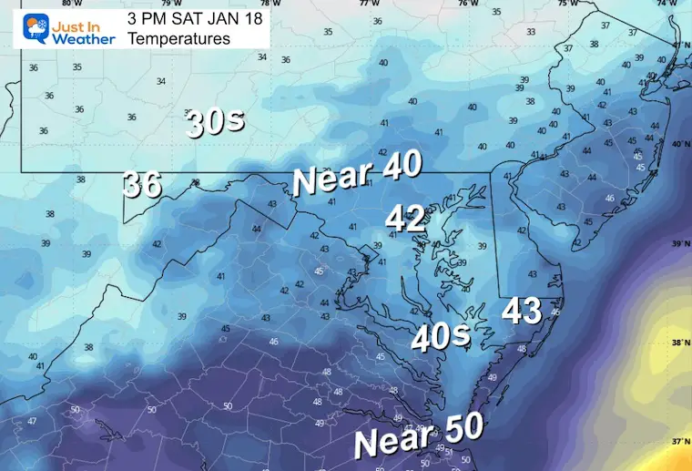 January 18 weather temperatures Saturday afternoon