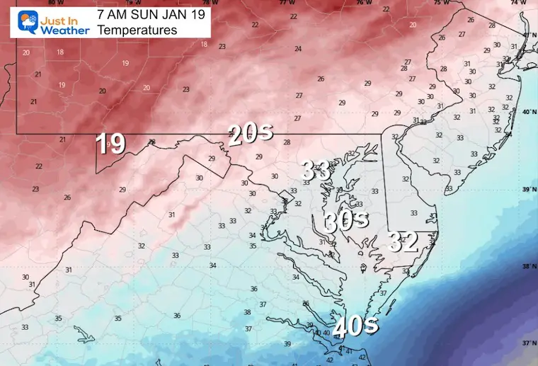 January 18 weather temperatures Sunday morning