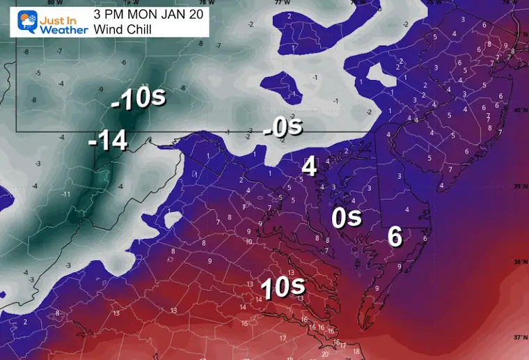 January 18 weather wind chill Monday afternoon