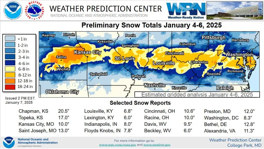 SnowfallMap NOAA January 4 to 6 2025