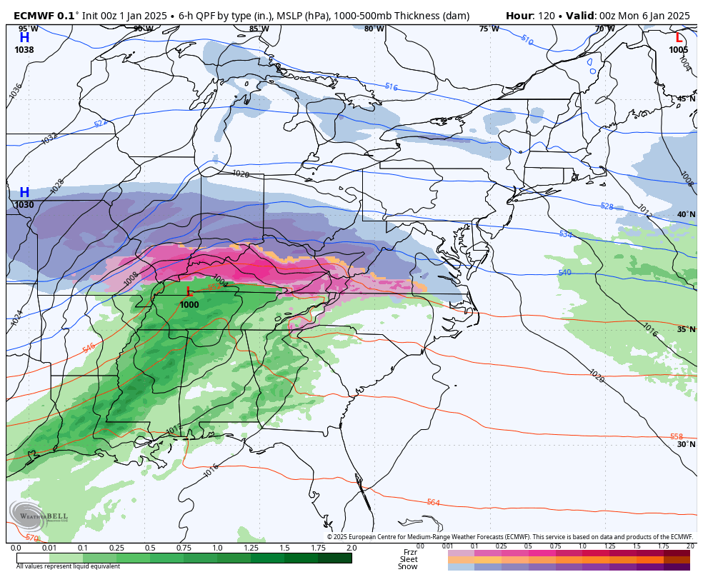 January 1 weather snow storm forecast European Model