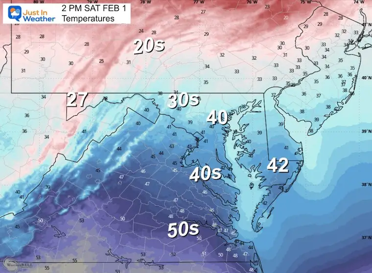 February 1 weather forecast temperatures Saturday afternoon
