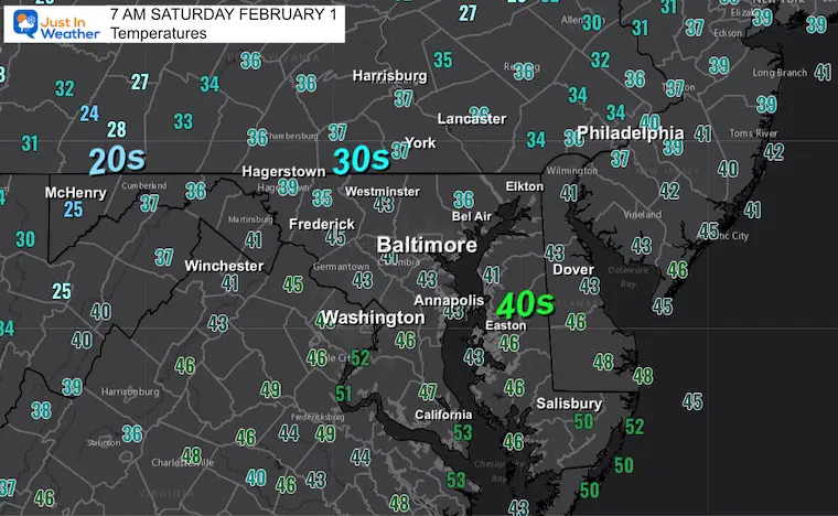 February 1 weather temperatures Saturday morning