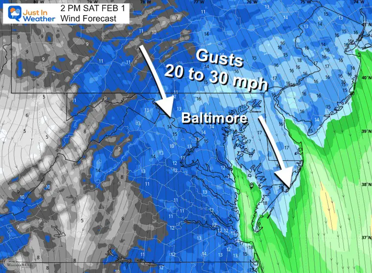 February 1 weather forecast wind Saturday afternoon