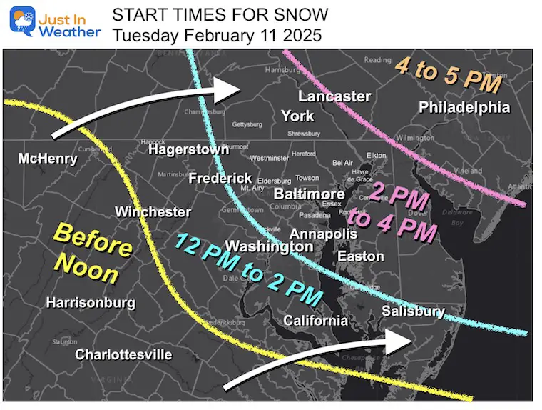 February 10 weather my call snow arrival time