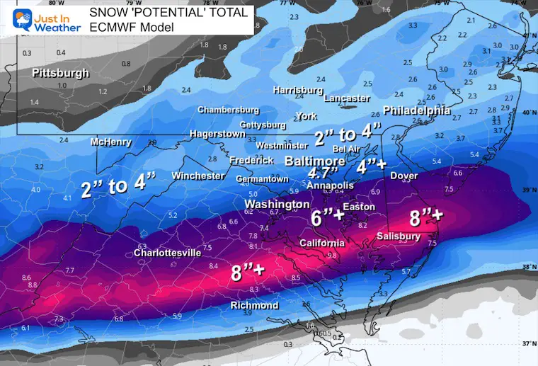 February 10 snow total ECMWF